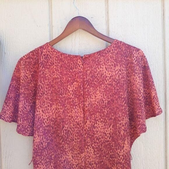 Jessica Simpson Retro 80's Paint Splatter Batwing Cold Shoulder Dress Coral - Picture 7 of 8